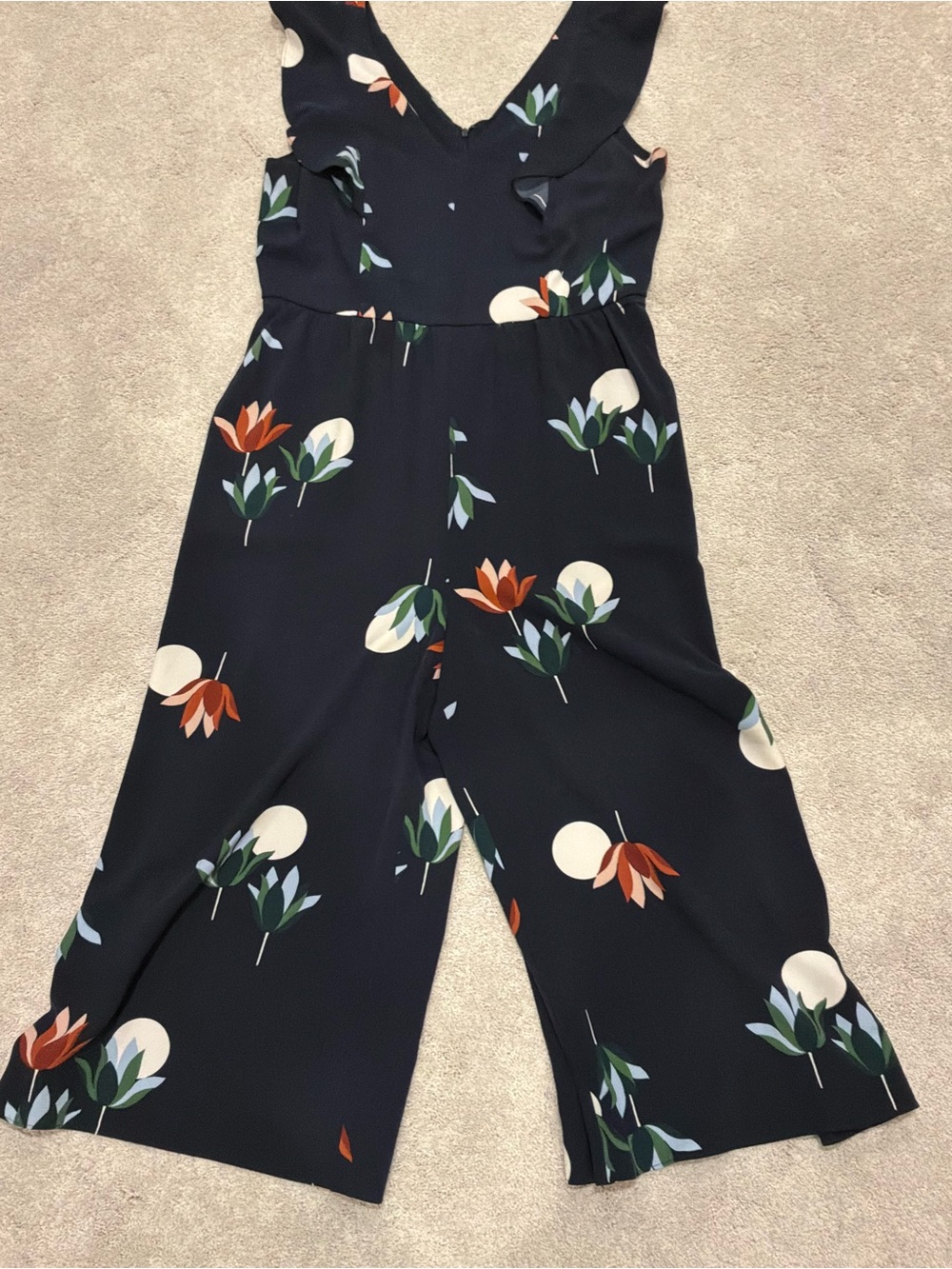 Ann Taylor Black Floral V-Neck Wide-Leg Jumpsuit